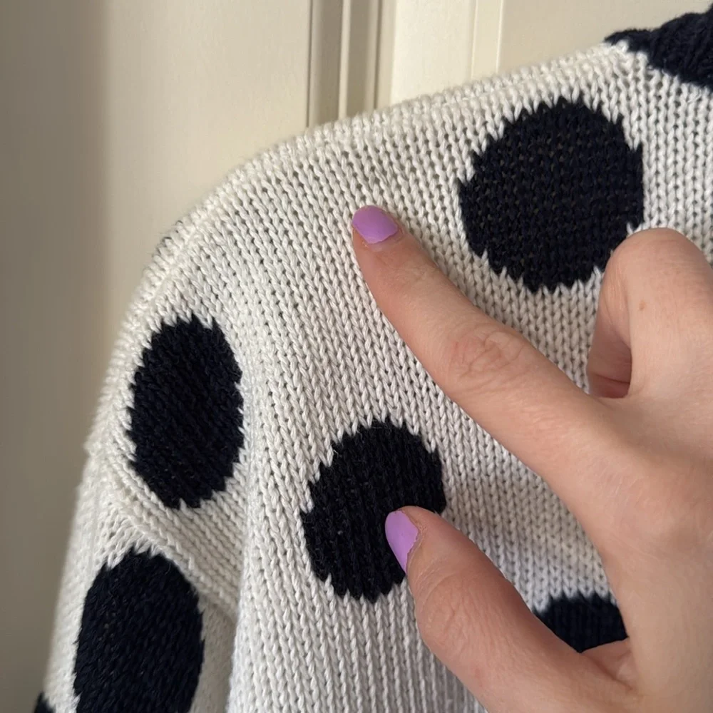 Vintage 90s Eagle’s Eye Knit Cardigan Sweater Polka Dots and Daisy - Picture 6 of 10